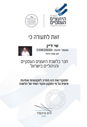 תעודה שי דיין - ליווי עסקי ואסטרטגיה - ליעד פתרונות